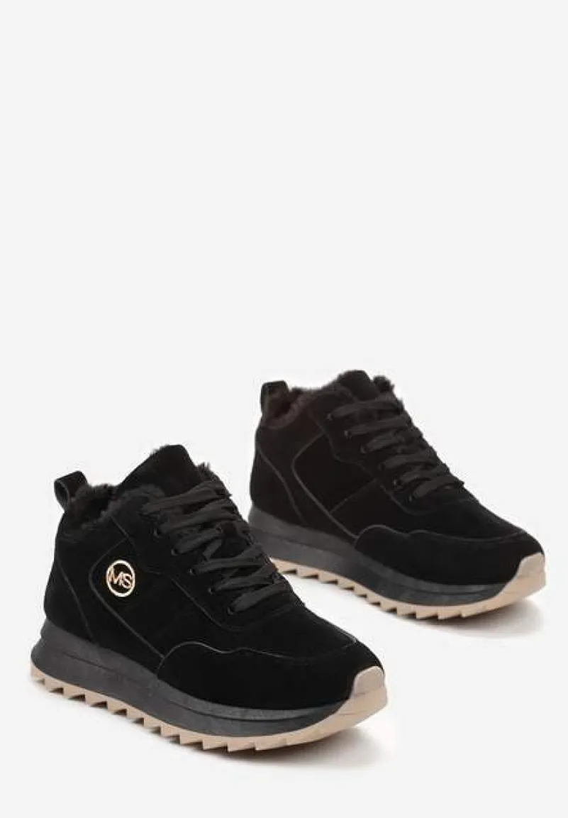 Czarne Ocieplane Sneakersy na Platformie Appopis