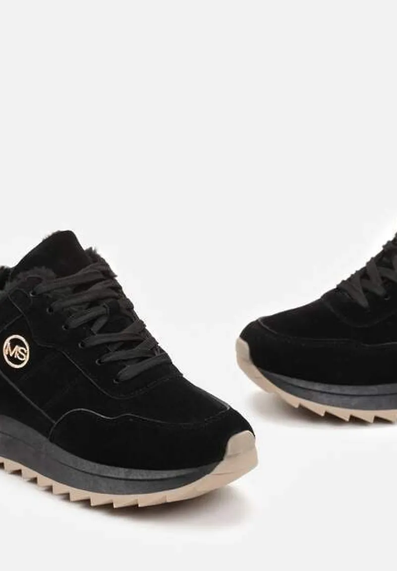 Czarne Ocieplane Sneakersy na Platformie Appopis