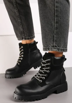 Czarne Ocieplane Traperki na Sznurowanie Revisa