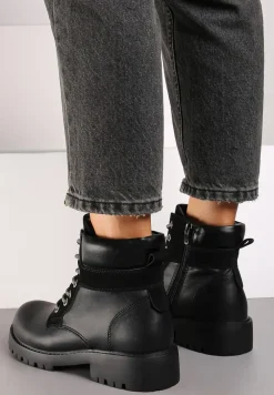 Czarne Ocieplane Traperki na Sznurowanie Revisa