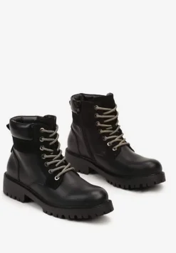 Czarne Ocieplane Traperki na Sznurowanie Revisa