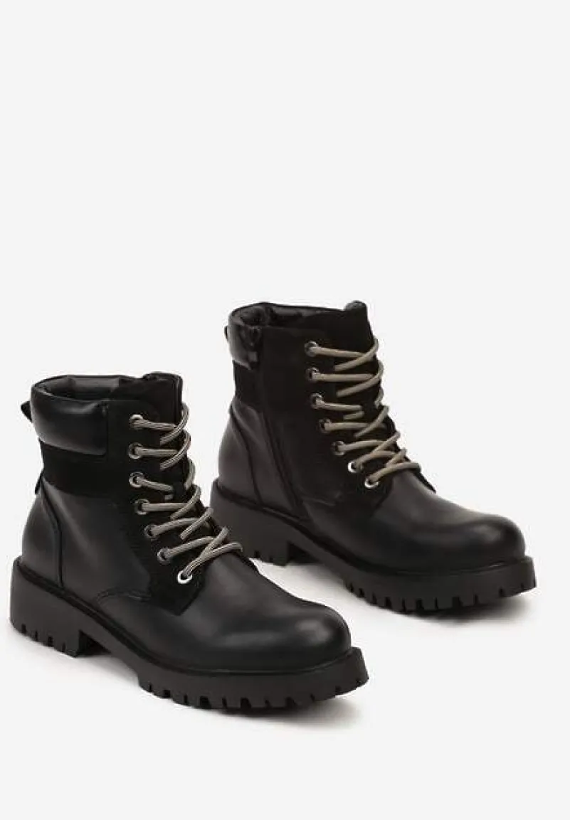 Czarne Ocieplane Traperki na Sznurowanie Revisa