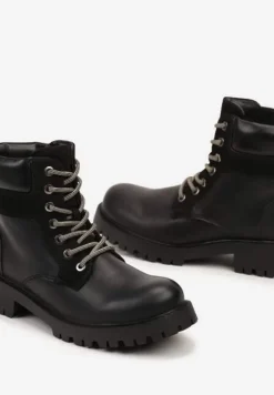 Czarne Ocieplane Traperki na Sznurowanie Revisa