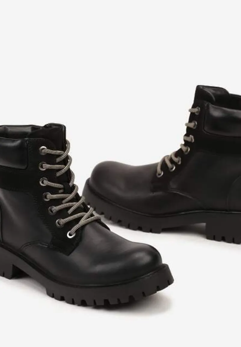 Czarne Ocieplane Traperki na Sznurowanie Revisa