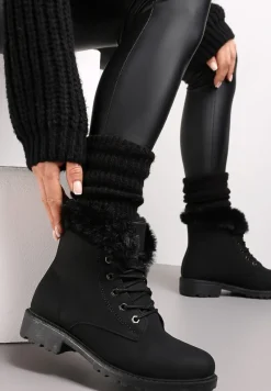 Czarne Ocieplone Botki Trapery z Futerkiem Wokół Cholewki Atuval