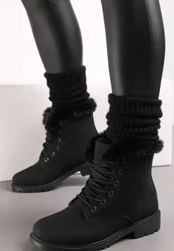 Czarne Ocieplone Botki Trapery z Futerkiem Wokół Cholewki Atuval