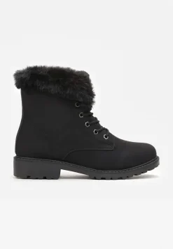 Czarne Ocieplone Botki Trapery z Futerkiem Wokół Cholewki Atuval