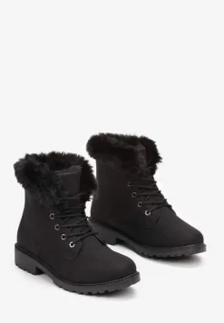 Czarne Ocieplone Botki Trapery z Futerkiem Wokół Cholewki Atuval