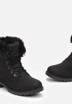 Czarne Ocieplone Botki Trapery z Futerkiem Wokół Cholewki Atuval