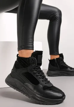 Czarne Ocieplone Sneakersy z Cholewką za Kostkę Antoun