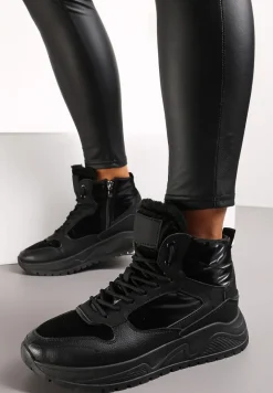 Czarne Ocieplone Sneakersy z Cholewką za Kostkę Antoun