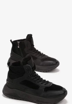 Czarne Ocieplone Sneakersy z Cholewką za Kostkę Antoun