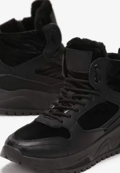 Czarne Ocieplone Sneakersy z Cholewką za Kostkę Antoun