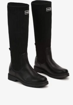 Czarne Płaskie Kozaki z Elastyczną Cholewką Hanine