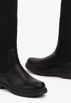 Czarne Płaskie Kozaki z Elastyczną Cholewką Hanine
