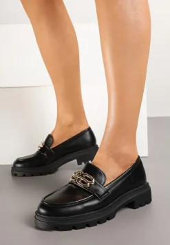 Czarne Płaskie Mokasyny z Metaliczną Aplikacją Milidi