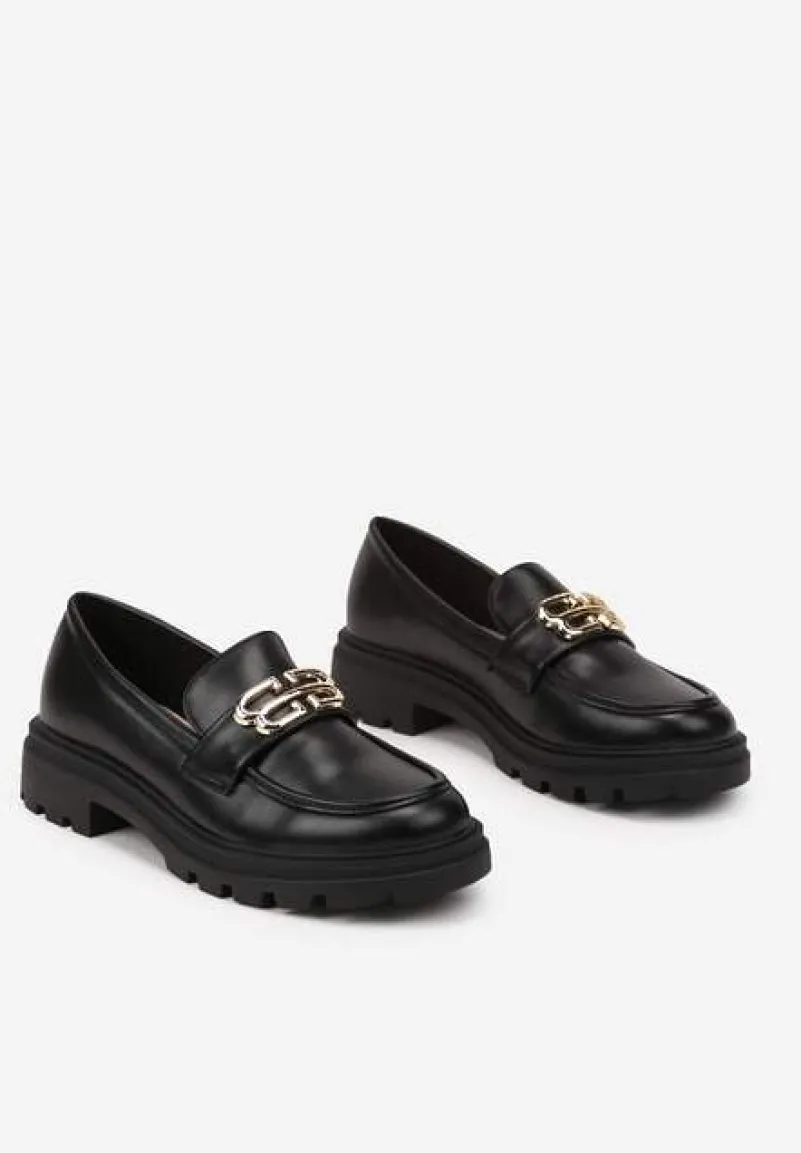 Czarne Płaskie Mokasyny z Metaliczną Aplikacją Milidi