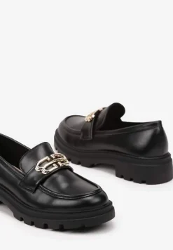 Czarne Płaskie Mokasyny z Metaliczną Aplikacją Milidi