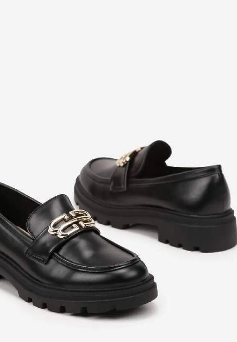 Czarne Płaskie Mokasyny z Metaliczną Aplikacją Milidi