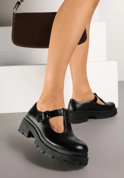 Czarne Płaskie Półbuty z Paskami na Sprzączkę Elosie