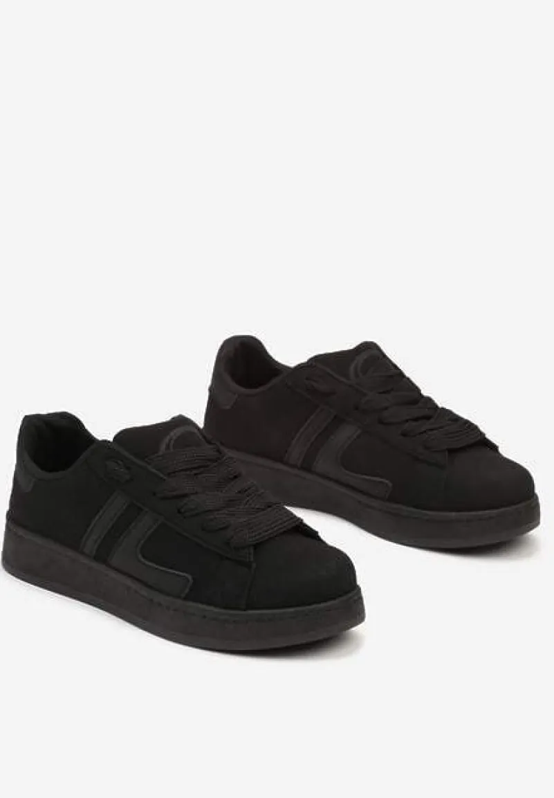 Czarne Płaskie Sneakersy Sznurowane z Paskami Artomi