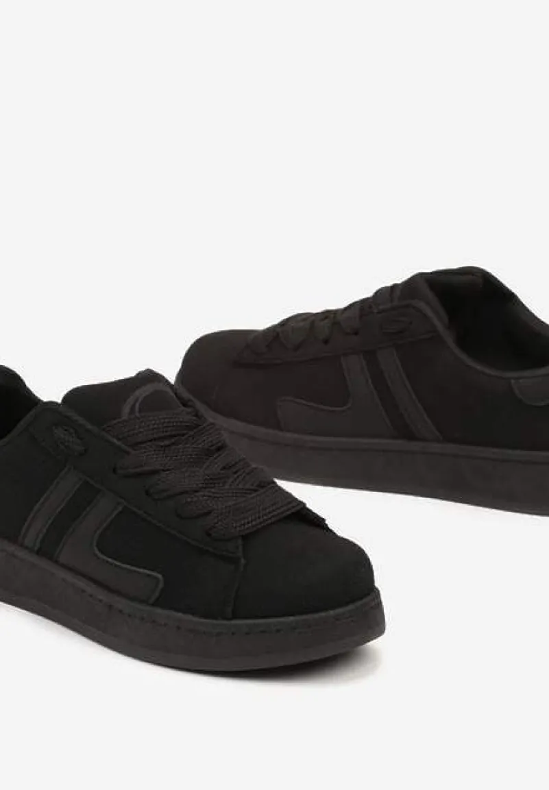 Czarne Płaskie Sneakersy Sznurowane z Paskami Artomi