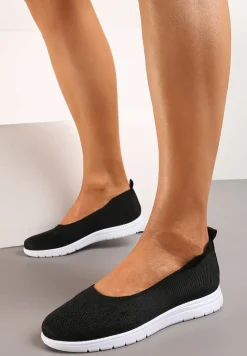 Czarne Płaskie Tenisówki Zdobione Cyrkoniami Lomadia