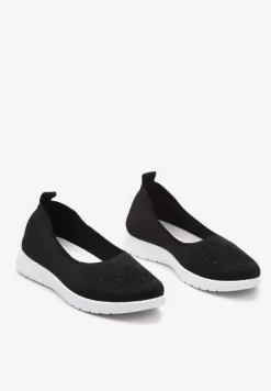 Czarne Płaskie Tenisówki Zdobione Cyrkoniami Lomadia