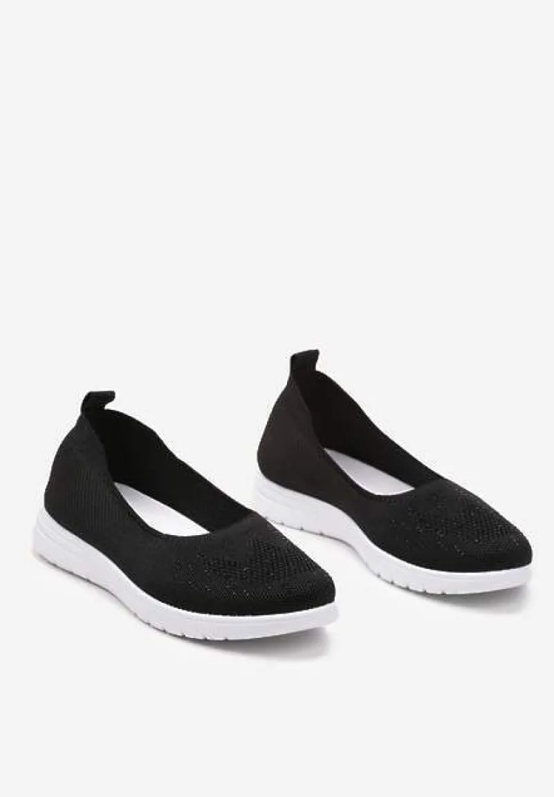 Czarne Płaskie Tenisówki Zdobione Cyrkoniami Lomadia