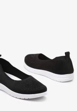 Czarne Płaskie Tenisówki Zdobione Cyrkoniami Lomadia