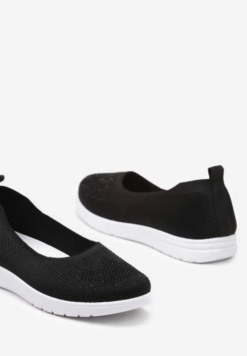 Czarne Płaskie Tenisówki Zdobione Cyrkoniami Lomadia