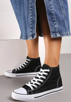 Czarne Płaskie Trampki z Perforacją Yelagia