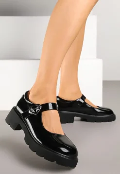 Czarne Półbuty Lakierowane Mary Jane ze Skórzaną Wkładką Tinavera