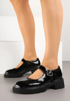 Czarne Półbuty Lakierowane Mary Jane ze Skórzaną Wkładką Tinavera