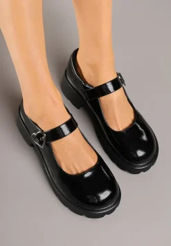 Czarne Półbuty Lakierowane Mary Jane ze Skórzaną Wkładką Tinavera