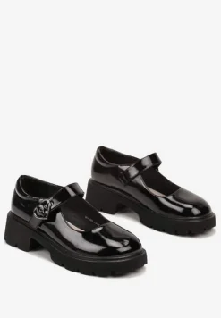 Czarne Półbuty Lakierowane Mary Jane ze Skórzaną Wkładką Tinavera