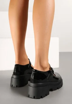 Czarne Półbuty Lakierowane na Platformie i Słupku w Stylu Mary Jane Omela