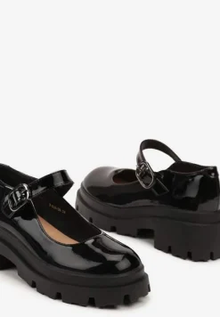 Czarne Półbuty Lakierowane na Platformie i Słupku w Stylu Mary Jane Omela