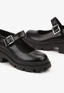 Czarne Półbuty Mary Jane na Platformie Wykończone Paskiem ze Sprzączką Navshia