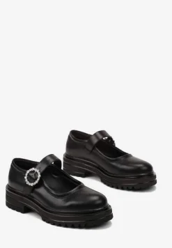 Czarne Półbuty Mary Jane na Grubej Podeszwie z Ozdobną Sprzączką Vezirea