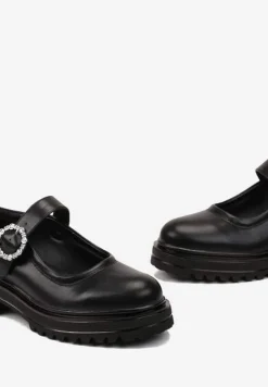 Czarne Półbuty Mary Jane na Grubej Podeszwie z Ozdobną Sprzączką Vezirea
