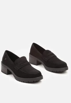Czarne Półbuty Mokasyny na Słupku Ozdobione Paskiem Lorinnara