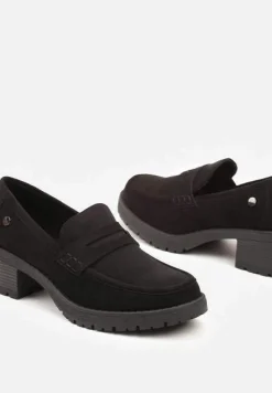 Czarne Półbuty Mokasyny na Słupku Ozdobione Paskiem Lorinnara