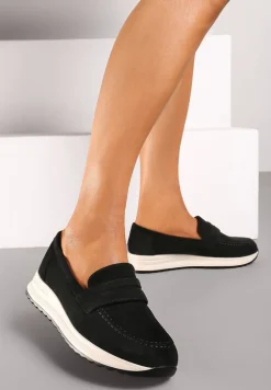 Czarne Półbuty Mokasyny z Wkładką ze Skóry Naturalnej na Grubej podeszwie Teralee