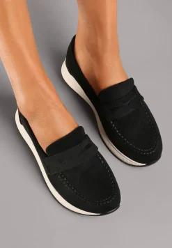 Czarne Półbuty Mokasyny z Wkładką ze Skóry Naturalnej na Grubej podeszwie Teralee