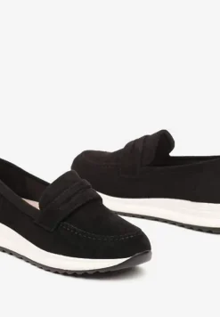 Czarne Półbuty Mokasyny z Wkładką ze Skóry Naturalnej na Grubej podeszwie Teralee