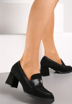 Czarne Półbuty na Grubym Słupku z Paskiem z Klamerką Elire