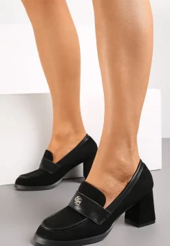 Czarne Półbuty na Grubym Słupku z Paskiem z Klamerką Elire