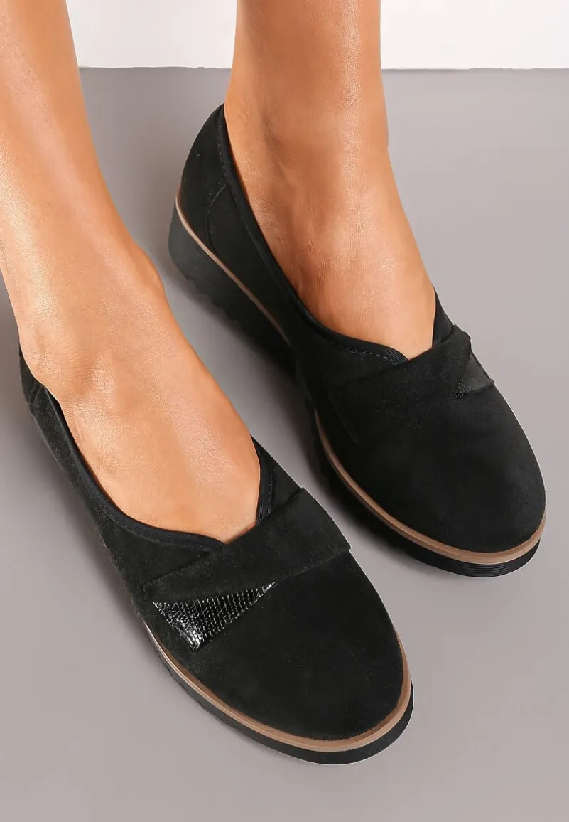 Czarne Półbuty na Koturnie z Imitacji Zamszu Lindnessa