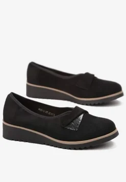 Czarne Półbuty na Koturnie z Imitacji Zamszu Lindnessa